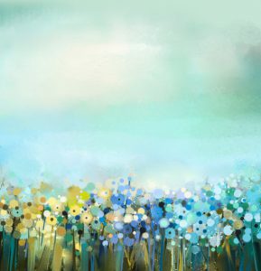 Oil painting of flowers plant. Dandelion flower in fields.